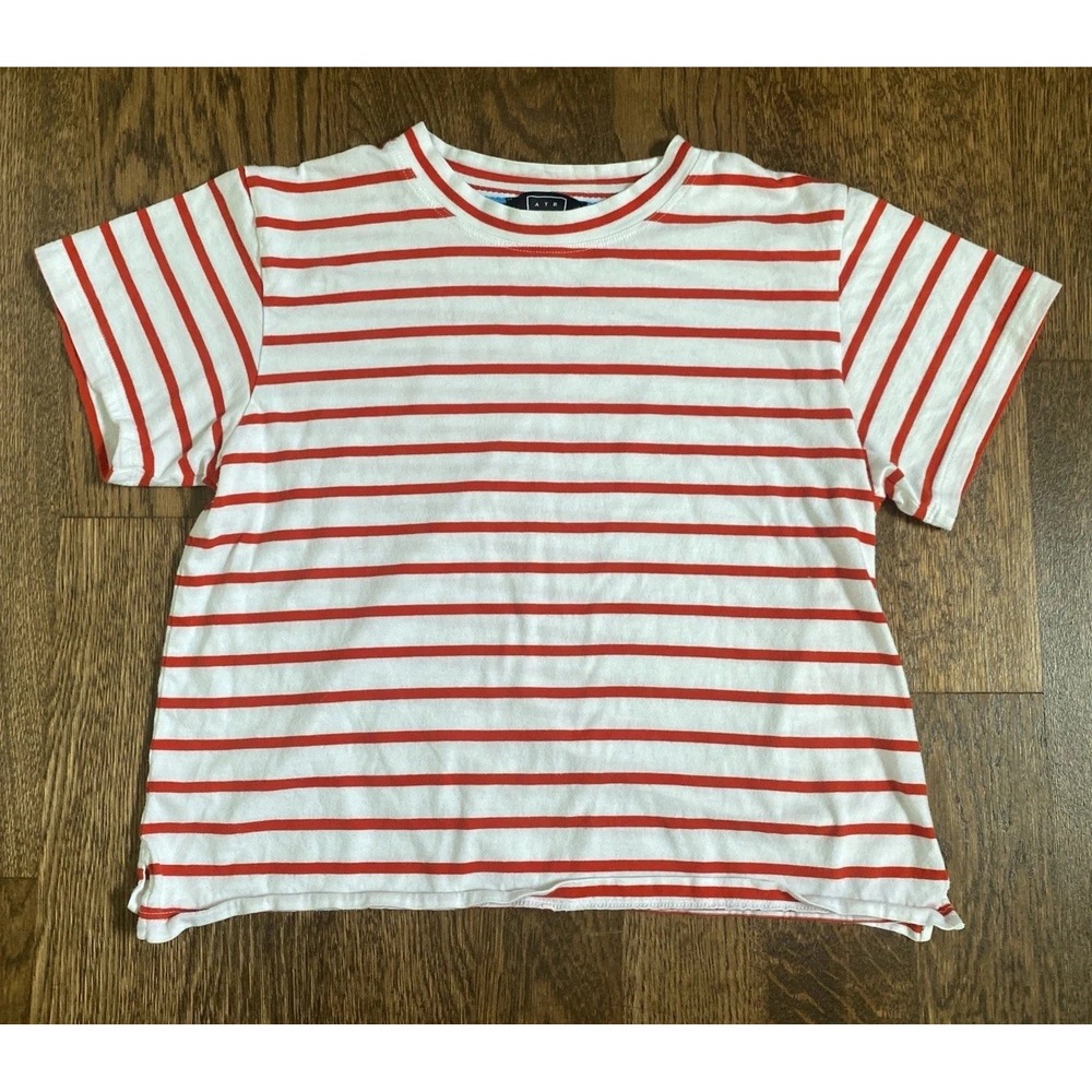 AYR Striped T Shirt Red White Striped XS Cropped Nautical Maritime French